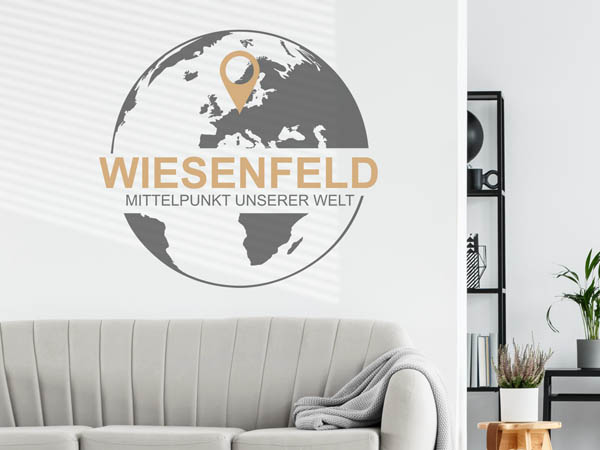 Wandtattoo Wiesenfeld - Mittelpunkt unserer Welt mit Pin im Globus
