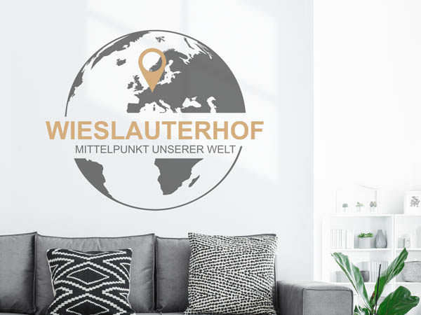 Wandtattoo Wieslauterhof - Mittelpunkt unserer Welt mit Pin im Globus