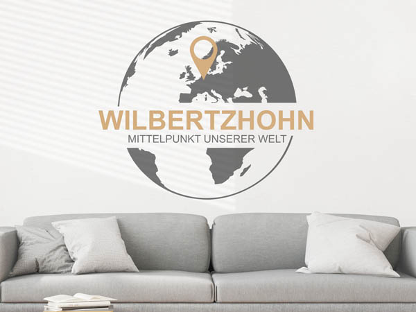 Wandtattoo Wilbertzhohn - Mittelpunkt unserer Welt mit Pin im Globus
