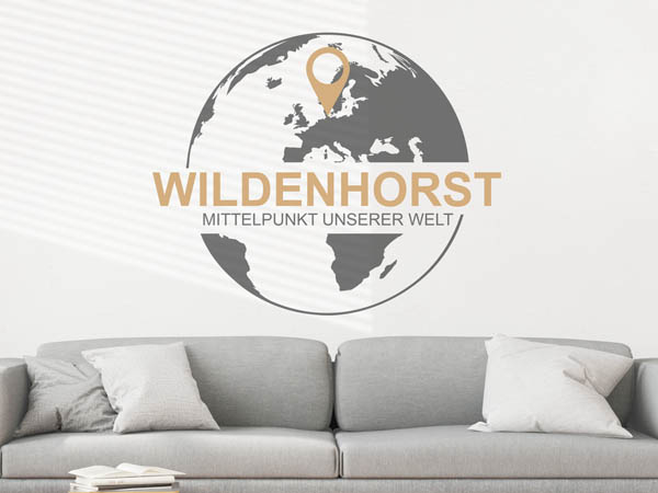 Wandtattoo Wildenhorst - Mittelpunkt unserer Welt mit Pin im Globus