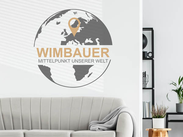 Wandtattoo Wimbauer - Mittelpunkt unserer Welt mit Pin im Globus