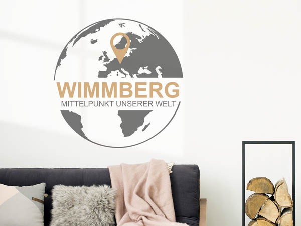 Wandtattoo Wimmberg - Mittelpunkt unserer Welt mit Pin im Globus