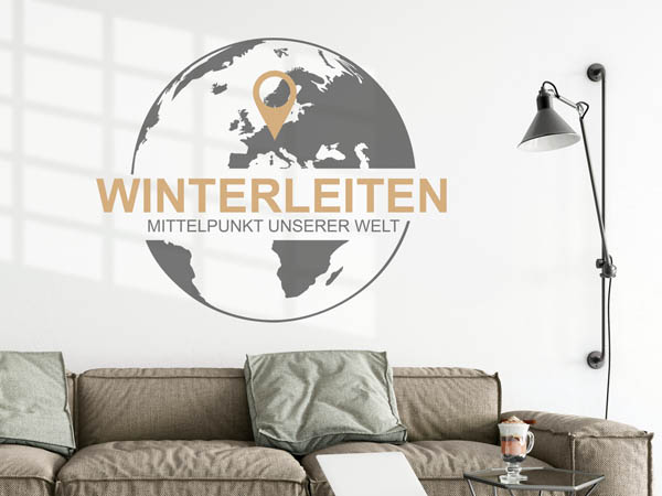 Wandtattoo Winterleiten - Mittelpunkt unserer Welt mit Pin im Globus