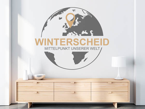 Wandtattoo Winterscheid - Mittelpunkt unserer Welt mit Pin im Globus