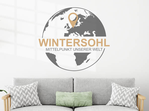 Wandtattoo Wintersohl - Mittelpunkt unserer Welt mit Pin im Globus