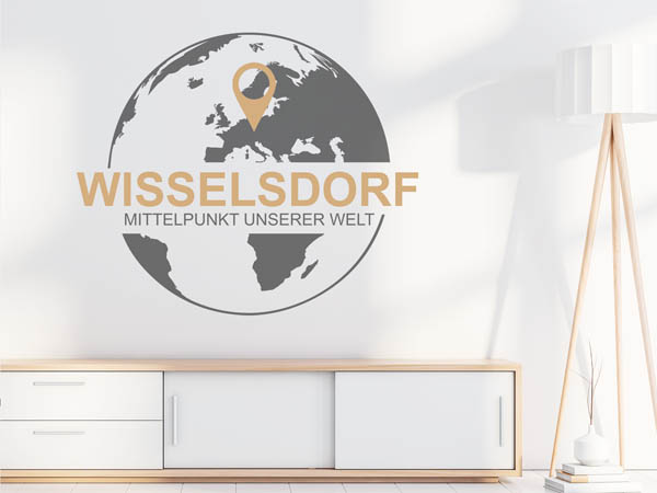 Wandtattoo Wisselsdorf - Mittelpunkt unserer Welt mit Pin im Globus