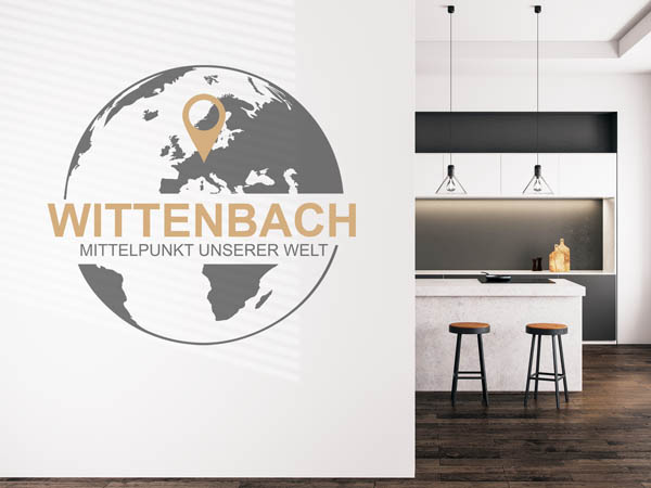 Wandtattoo Wittenbach - Mittelpunkt unserer Welt mit Pin im Globus