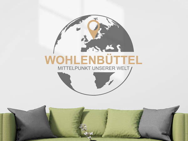 Wandtattoo Wohlenbüttel - Mittelpunkt unserer Welt mit Pin im Globus