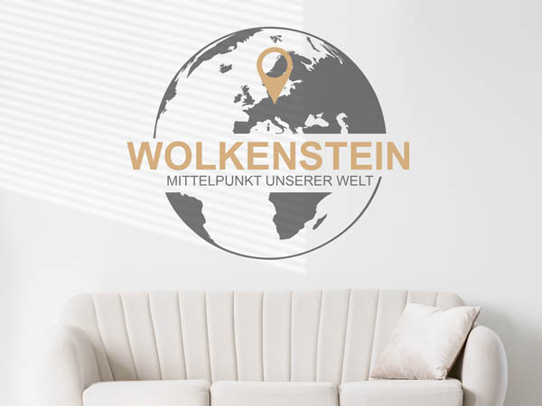 Wandtattoo Wolkenstein - Mittelpunkt unserer Welt mit Pin im Globus