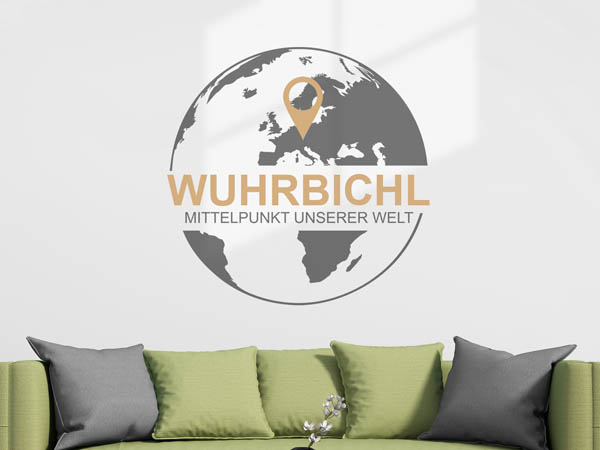 Wandtattoo Wuhrbichl - Mittelpunkt unserer Welt mit Pin im Globus
