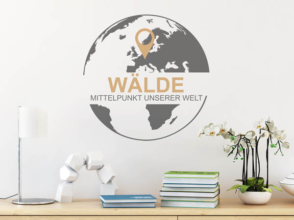 Wandtattoo Wälde - Mittelpunkt unserer Welt mit Pin im Globus