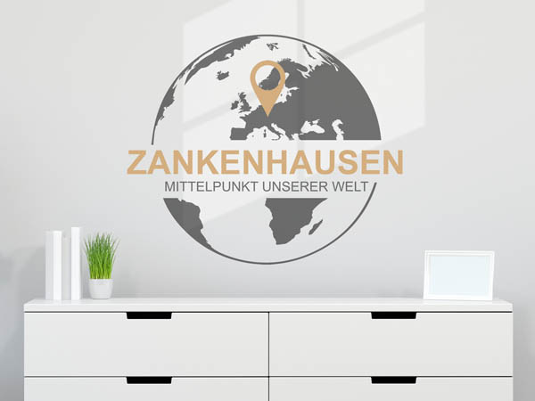 Wandtattoo Zankenhausen - Mittelpunkt unserer Welt mit Pin im Globus