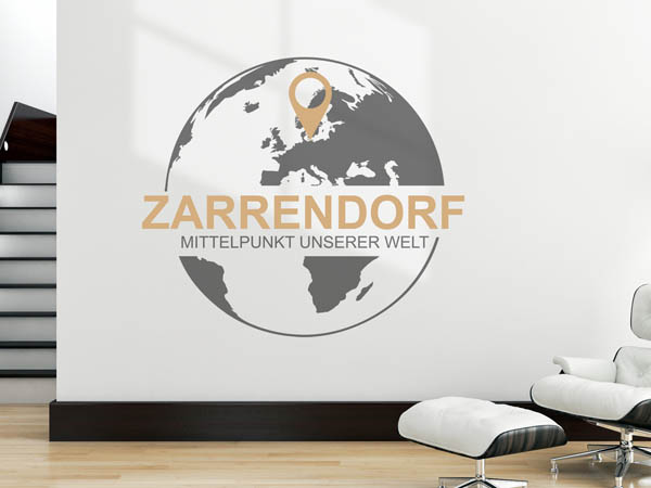 Wandtattoo Zarrendorf - Mittelpunkt unserer Welt mit Pin im Globus