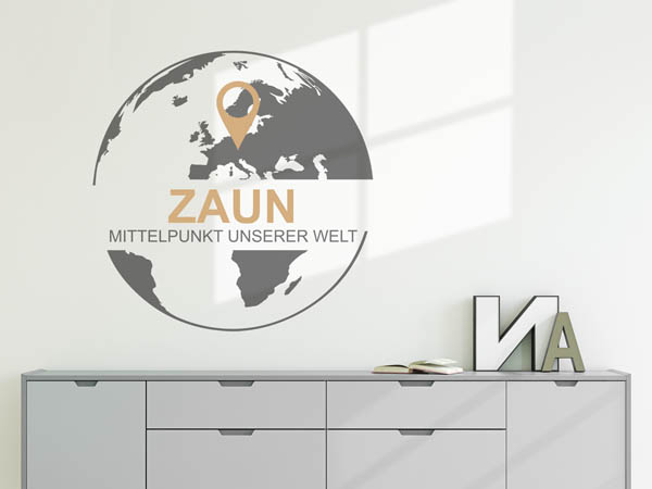 Wandtattoo Zaun - Mittelpunkt unserer Welt mit Pin im Globus