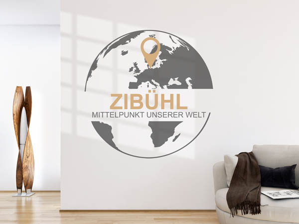 Wandtattoo Zibühl - Mittelpunkt unserer Welt mit Pin im Globus