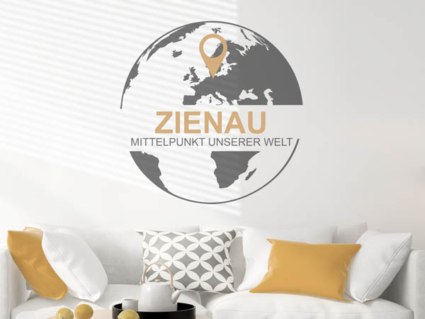 Wandtattoo Zienau - Mittelpunkt unserer Welt mit Pin im Globus