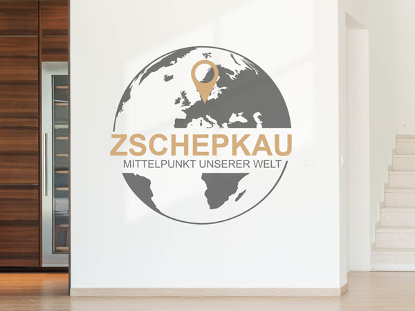 Wandtattoo Zschepkau - Mittelpunkt unserer Welt mit Pin im Globus