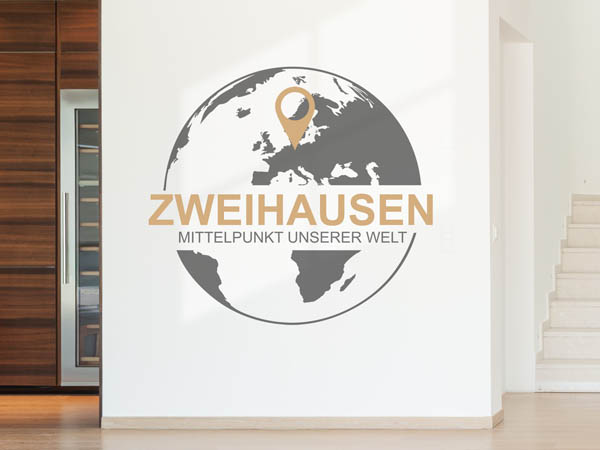 Wandtattoo Zweihausen - Mittelpunkt unserer Welt mit Pin im Globus