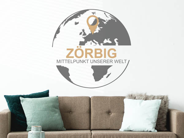 Wandtattoo Zörbig - Mittelpunkt unserer Welt mit Pin im Globus