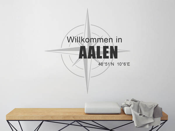 Wandtattoo Willkommen in Aalen mit den Koordinaten 48°51'N 10°6'E