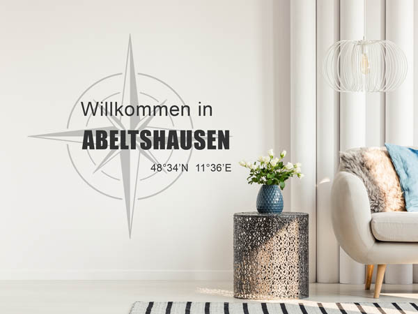 Wandtattoo Willkommen in Abeltshausen mit den Koordinaten 48°34'N 11°36'E