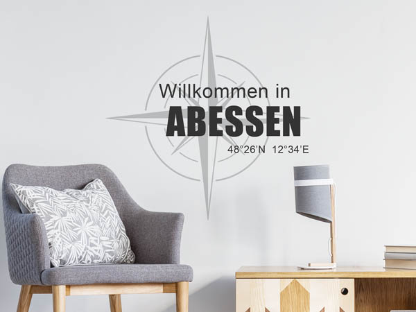 Wandtattoo Willkommen in Abessen mit den Koordinaten 48°26'N 12°34'E