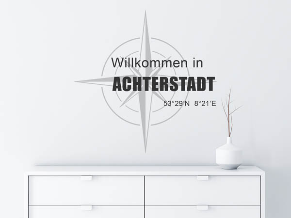 Wandtattoo Willkommen in Achterstadt mit den Koordinaten 53°29'N 8°21'E