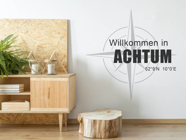 Wandtattoo Willkommen in Achtum mit den Koordinaten 52°9'N 10°0'E