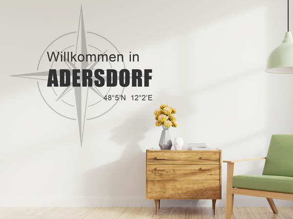 Wandtattoo Willkommen in Adersdorf mit den Koordinaten 48°5'N 12°2'E