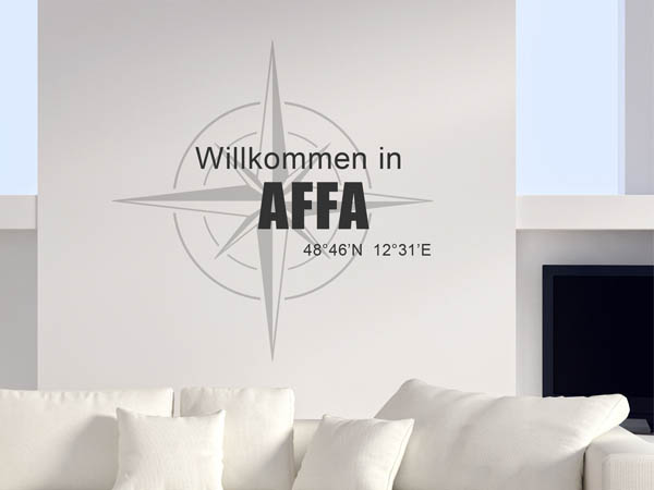 Wandtattoo Willkommen in Affa mit den Koordinaten 48°46'N 12°31'E