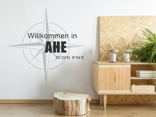 Wandtattoo Willkommen in Ahe mit den Koordinaten 53°24'N 8°54'E