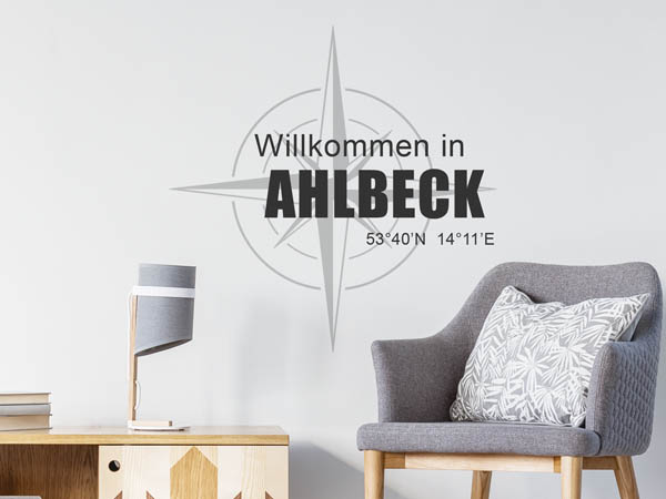 Wandtattoo Willkommen in Ahlbeck mit den Koordinaten 53°40'N 14°11'E