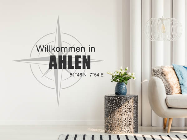 Wandtattoo Willkommen in Ahlen mit den Koordinaten 51°46'N 7°54'E