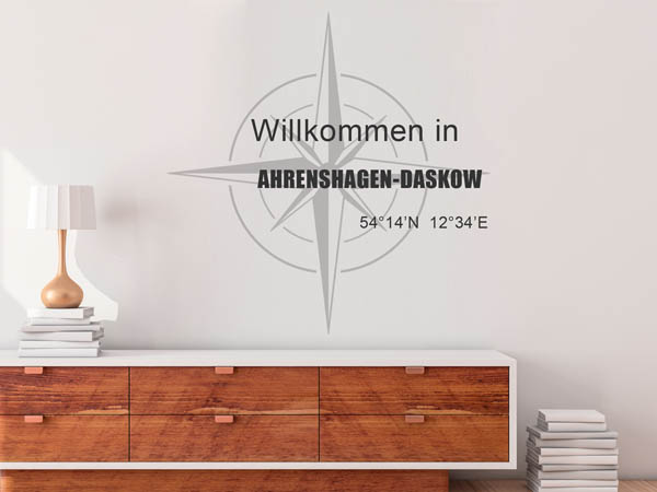 Wandtattoo Willkommen in Ahrenshagen-Daskow mit den Koordinaten 54°14'N 12°34'E