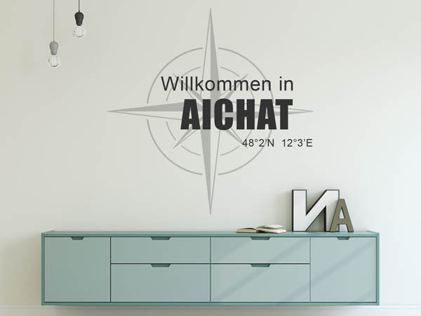 Wandtattoo Willkommen in Aichat mit den Koordinaten 48°2'N 12°3'E