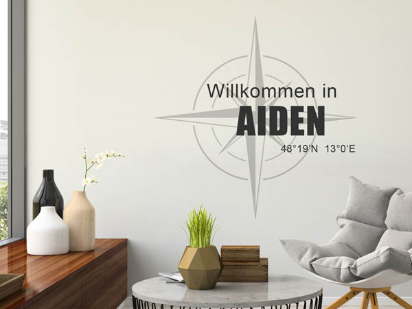 Wandtattoo Willkommen in Aiden mit den Koordinaten 48°19'N 13°0'E