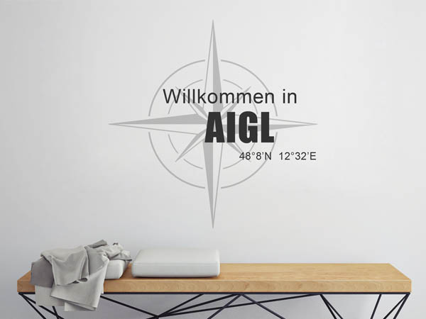 Wandtattoo Willkommen in Aigl mit den Koordinaten 48°8'N 12°32'E