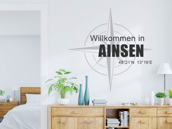 Wandtattoo Willkommen in Ainsen mit den Koordinaten 48°21'N 13°19'E