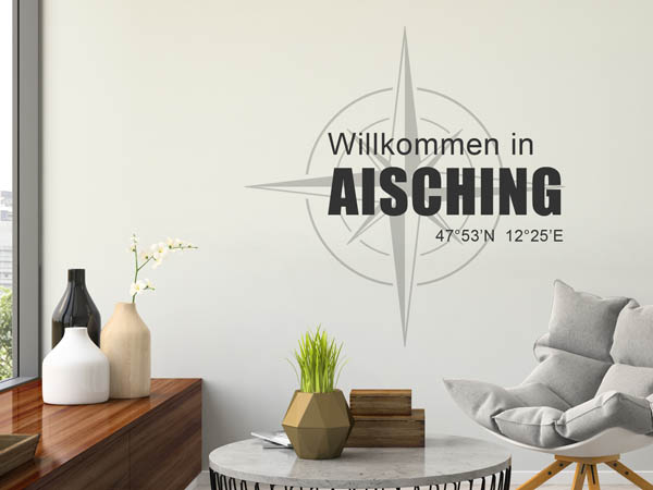 Wandtattoo Willkommen in Aisching mit den Koordinaten 47°53'N 12°25'E