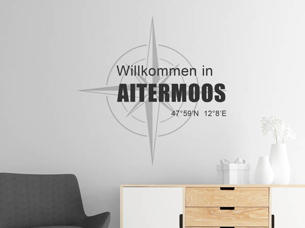 Wandtattoo Willkommen in Aitermoos mit den Koordinaten 47°59'N 12°8'E