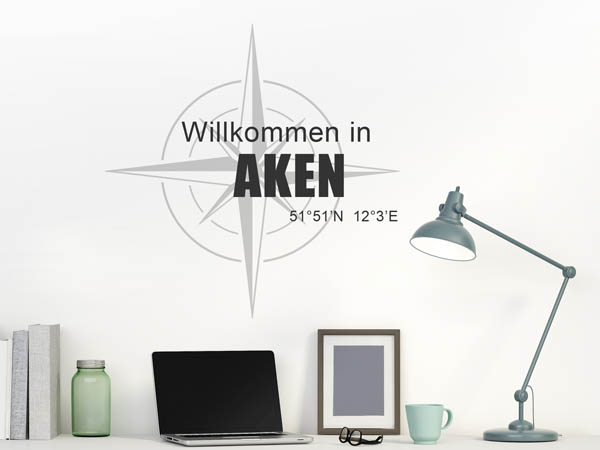 Wandtattoo Willkommen in Aken mit den Koordinaten 51°51'N 12°3'E