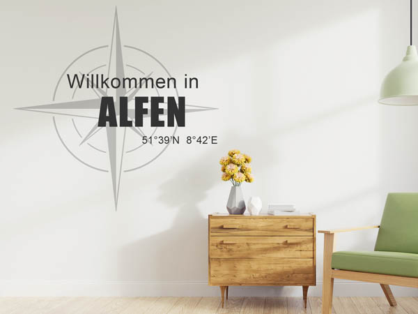 Wandtattoo Willkommen in Alfen mit den Koordinaten 51°39'N 8°42'E