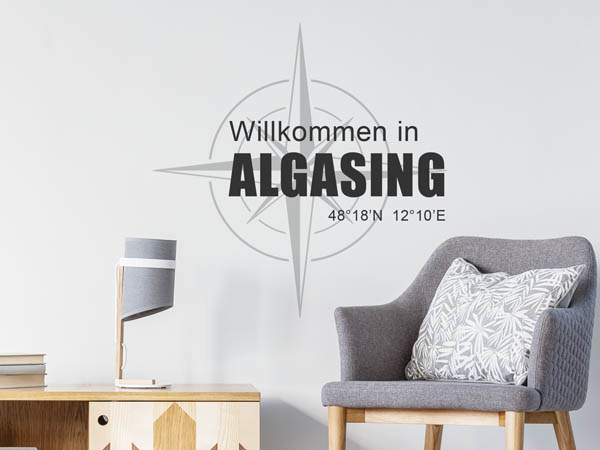 Wandtattoo Willkommen in Algasing mit den Koordinaten 48°18'N 12°10'E