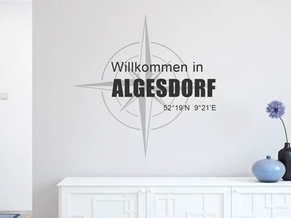 Wandtattoo Willkommen in Algesdorf mit den Koordinaten 52°19'N 9°21'E