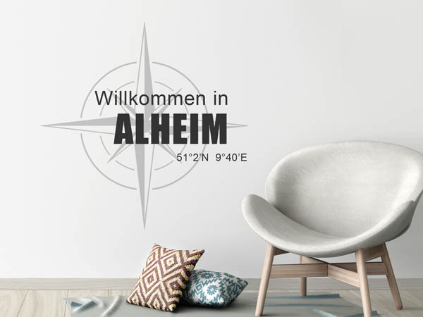 Wandtattoo Willkommen in Alheim mit den Koordinaten 51°2'N 9°40'E