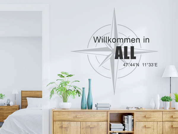 Wandtattoo Willkommen in All mit den Koordinaten 47°44'N 11°33'E