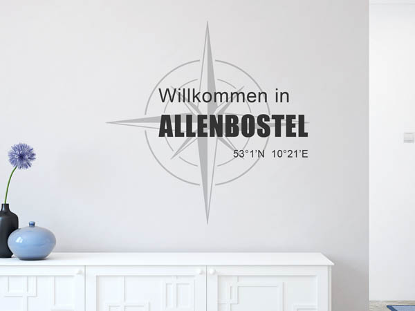 Wandtattoo Willkommen in Allenbostel mit den Koordinaten 53°1'N 10°21'E