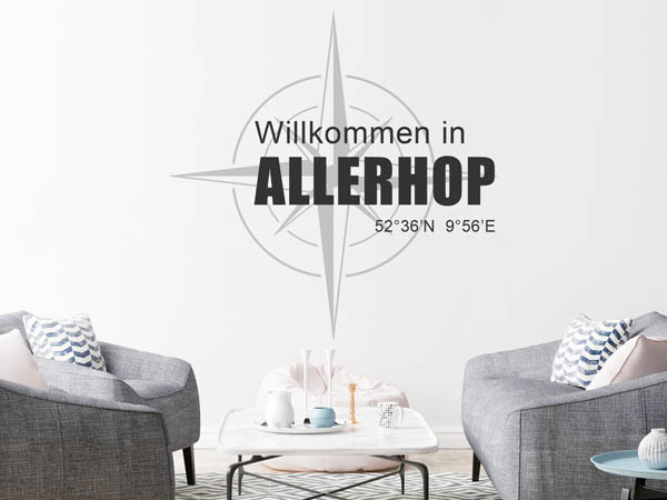 Wandtattoo Willkommen in Allerhop mit den Koordinaten 52°36'N 9°56'E