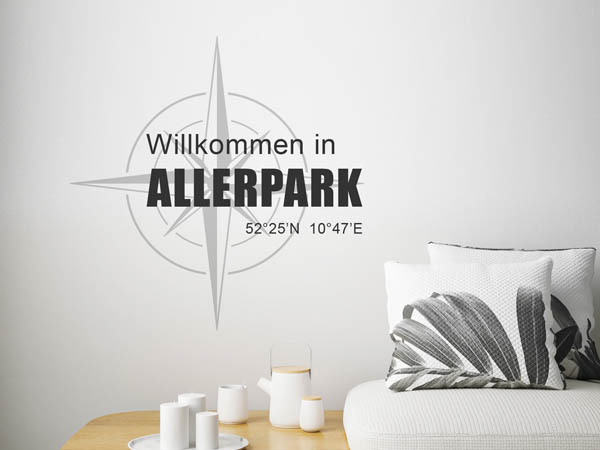 Wandtattoo Willkommen in Allerpark mit den Koordinaten 52°25'N 10°47'E