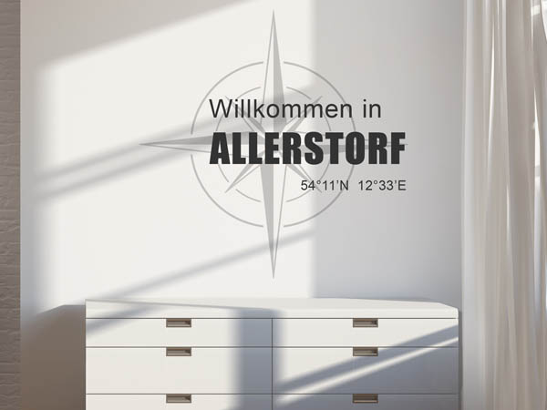 Wandtattoo Willkommen in Allerstorf mit den Koordinaten 54°11'N 12°33'E